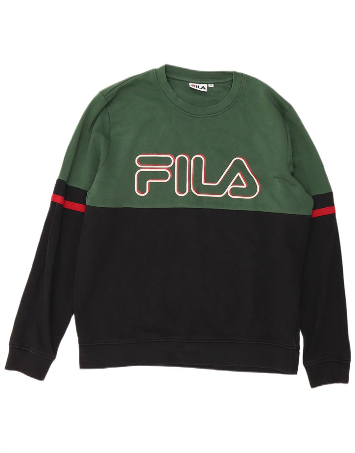 Fila Mens Graphic Sweatshirt Jumper Medium Black Colourblock Cotton