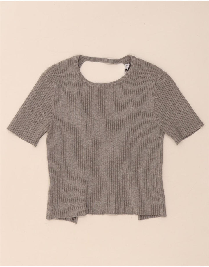 Zara Womens Crop Bluse Top UK 12 Medium Grey