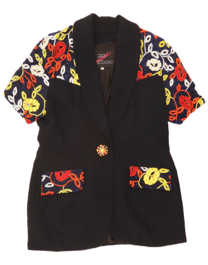Gai Mattiolo Damen 1-Knopf-Blazerjacke IT 48 XL Schwarz geblümt