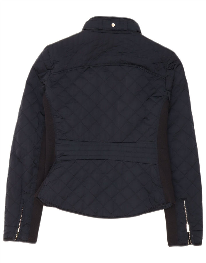 Zara Womens Quilted Jacket UK 10 Small Navy Blue Colourblock Polyester