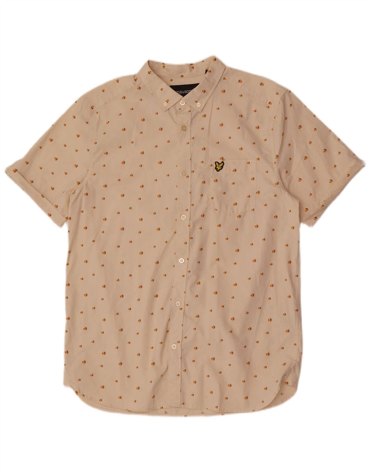 Lyle & Scott Mens Short Sleeve Shirt Large Beige Spotted Cotton