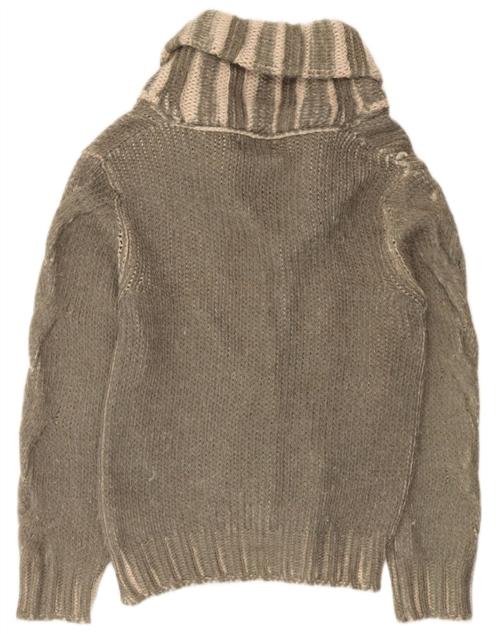 Zara Mens Cardigan Sweater Medium Khaki Striped Acrylic