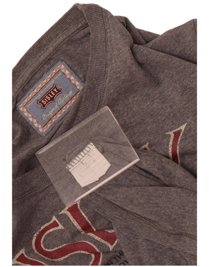 Sisley Mens Graphic Top Long Sleeve Medium Grey Cotton