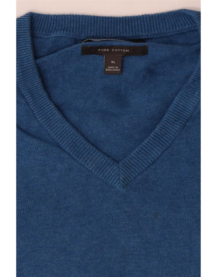 Marks & Spencer Mens V-Neck Jumper Sweater XL Blue Cotton