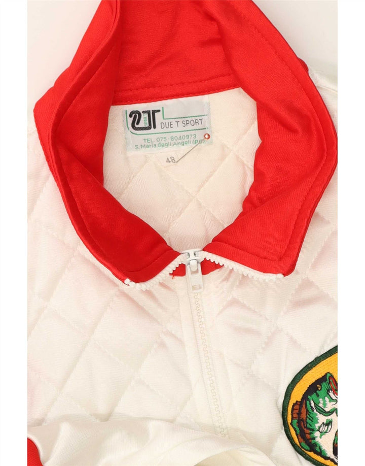 Vintage Mens Graphic Tracksuit Top Jacket IT 48 Medium White Colourblock