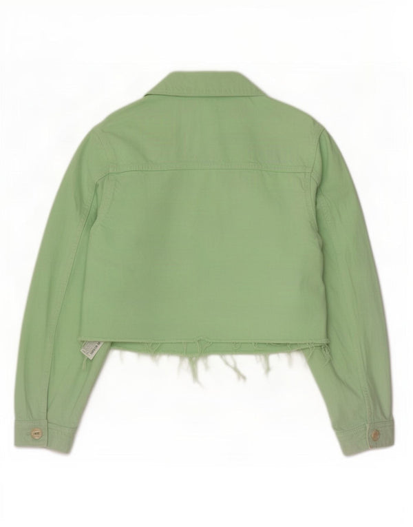 Zara Womens Crop Denim Jacket UK 16 Large Green Cotton