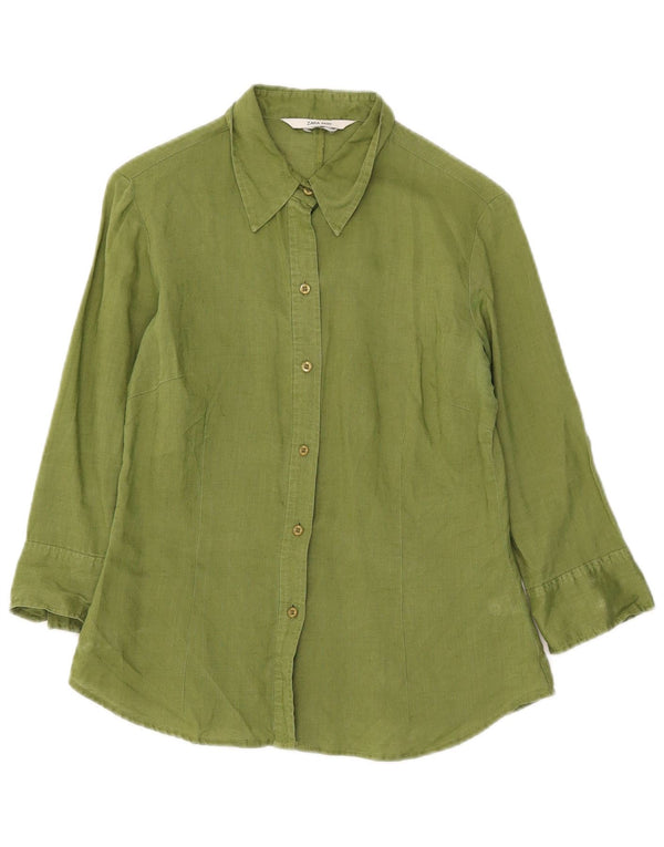 Zara Damen 3/4-Ärmel-Hemd UK 10 Small Grün