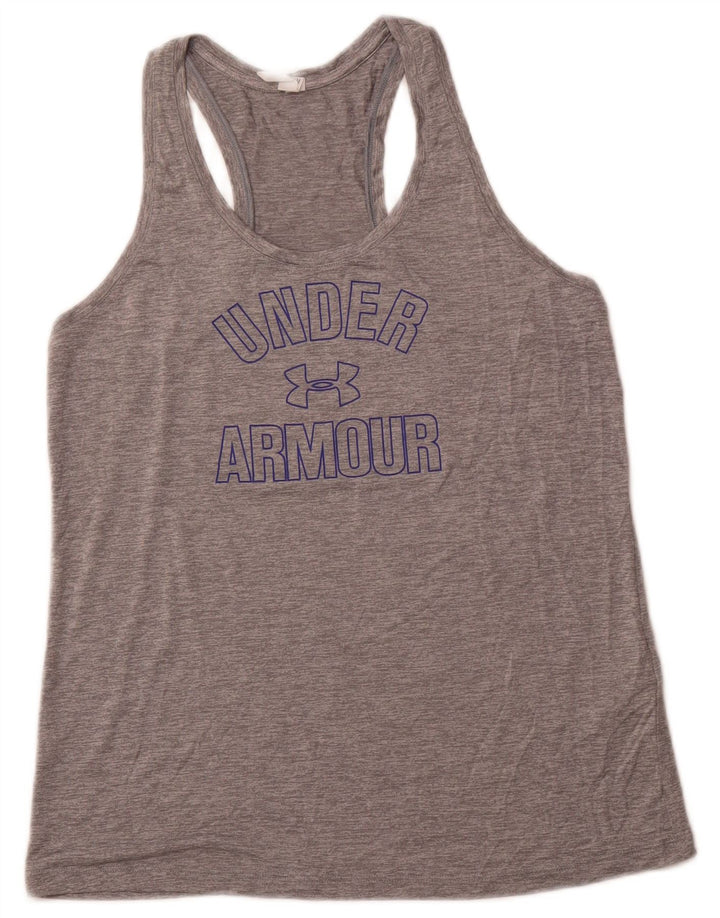 UNDER ARMOUR Dame Loose Fit Grafisk Vest Top UK 12 Medium Grey Polyester