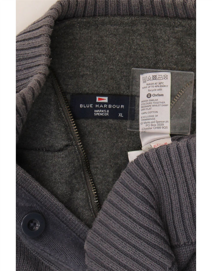 MARKS & SPENCER Mens Button Neck Jumper Sweater XL Grey Cotton Vintage Marks & Spencer and Second-Hand Marks & Spencer from Messina Hembry 