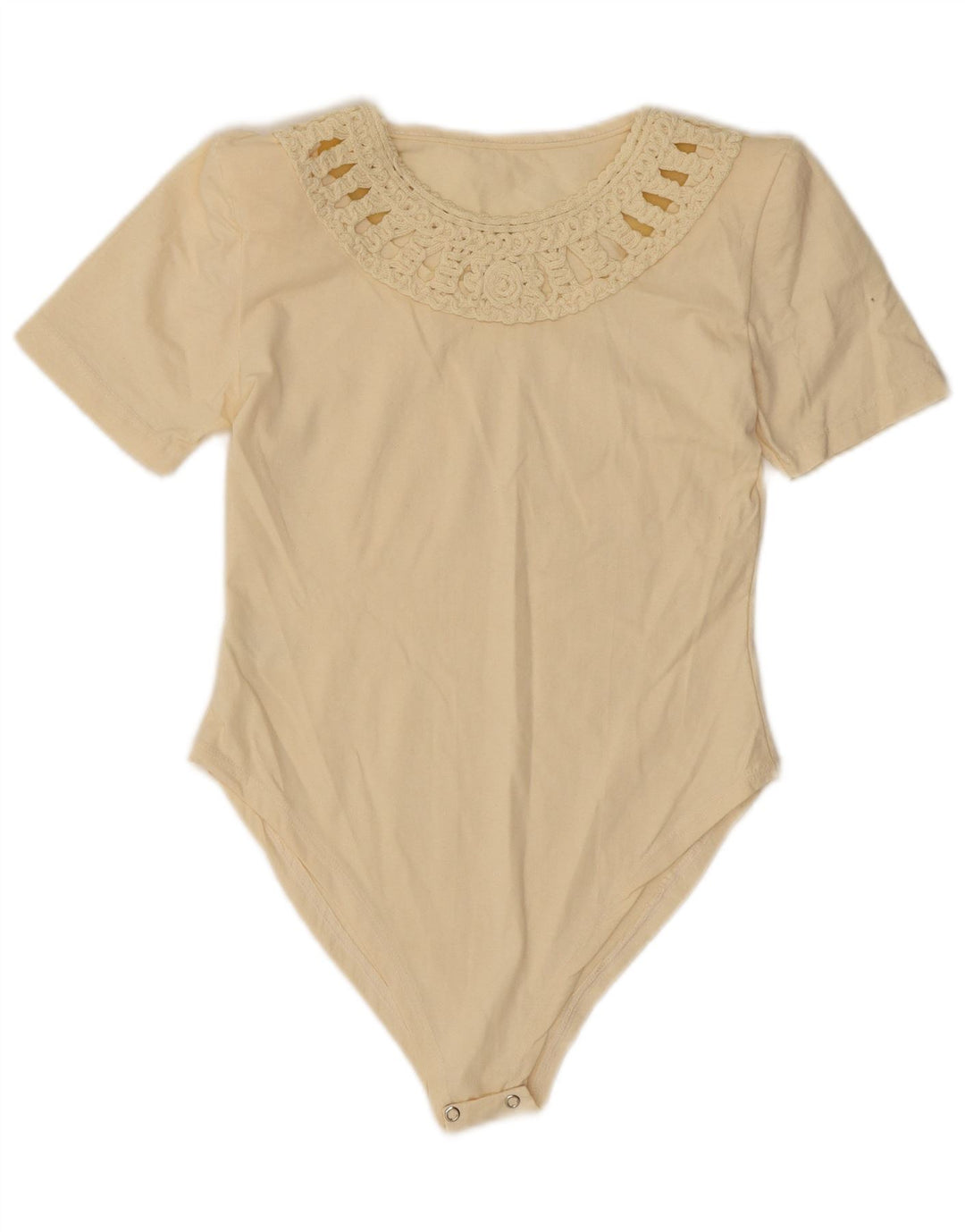 Vintage Womens Bodysuit UK 10 Small Beige Cotton