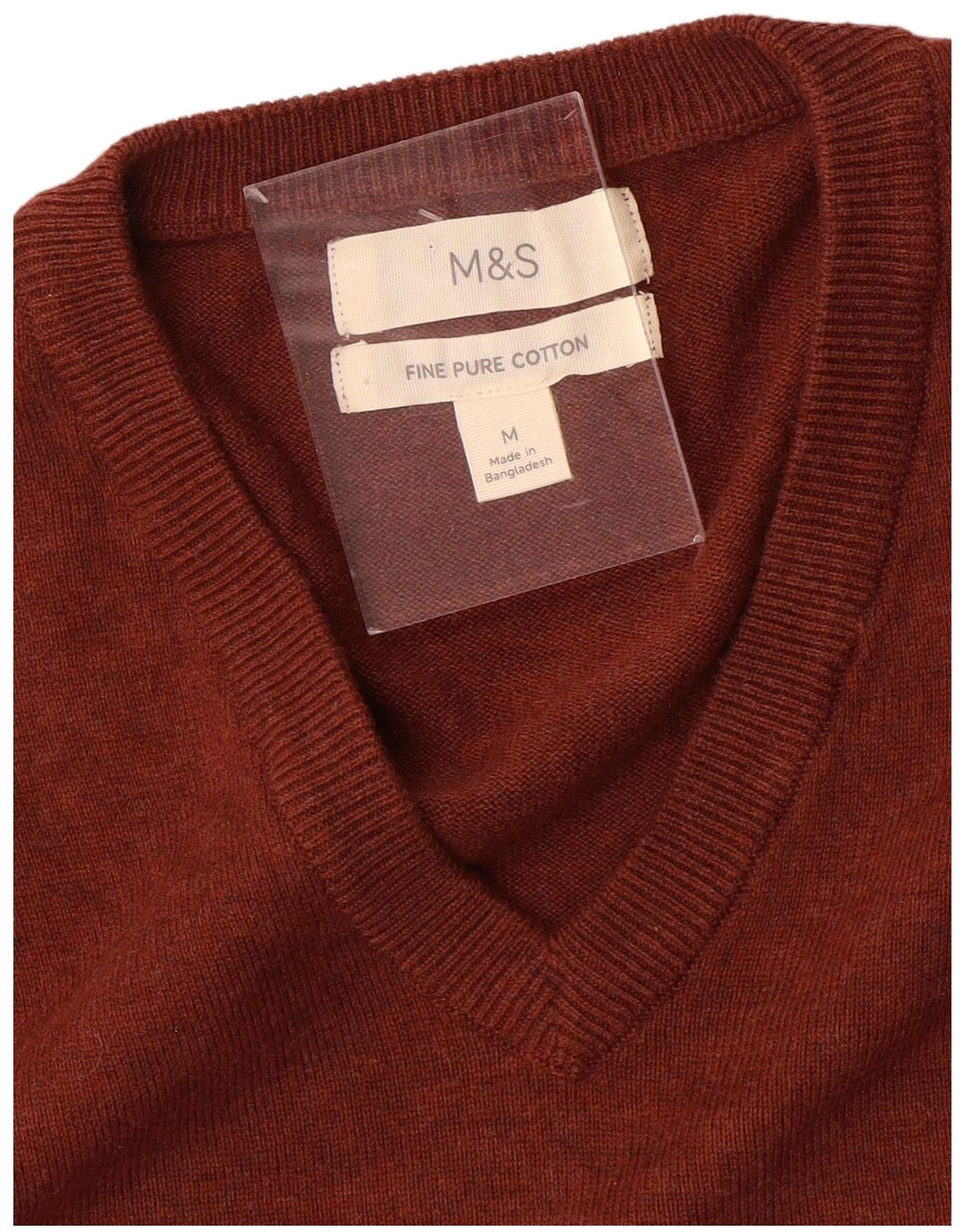 Maglione da uomo Marks & Spencer con scollo a V, cotone marrone medio medio