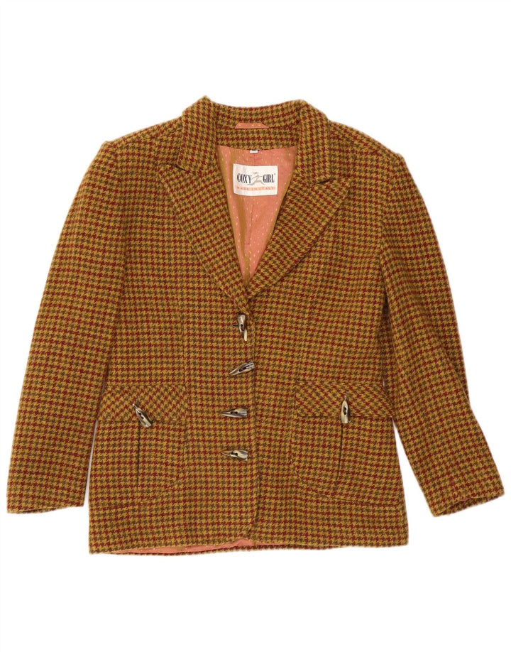 Giacca blazer vintage da donna a 4 bottoni IT 46 grande lana pied de poule marrone
