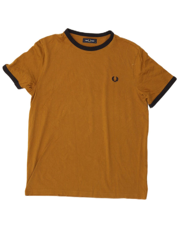 Fred Perry Mens T-Shirt Top Medium Brown Cotton