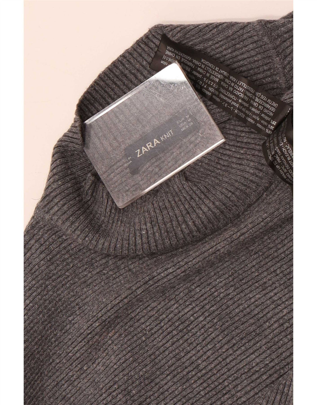 Zara Womens Batwing Crop Turtle Neck Jumper Sweater UK 14 Medium Grey