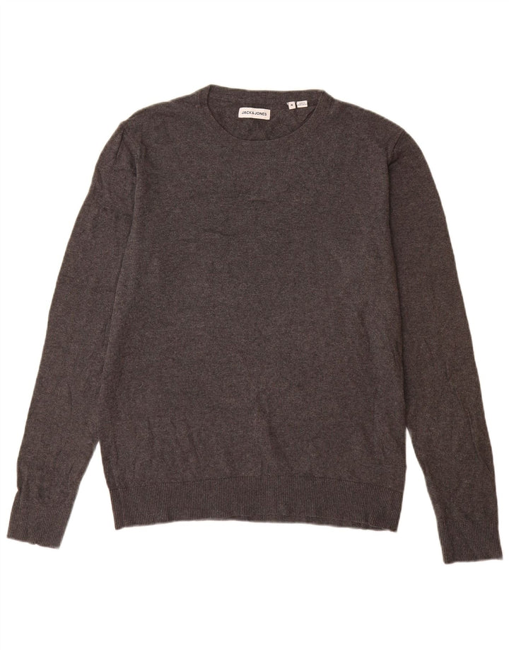 Jack & Jones Herren-Pullover mit Rundhalsausschnitt, mittelgraue Baumwolle