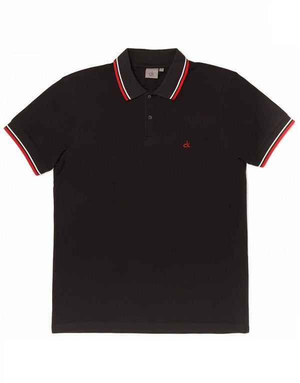 Calvin Klein Mens Polo Shirt Small Black Striped Cotton