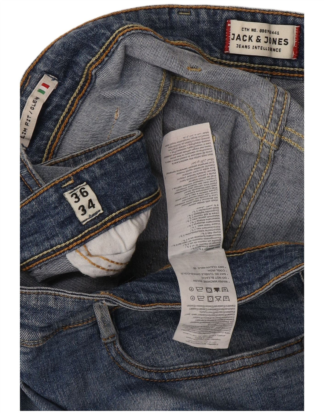 Jack & Jones Mens GLENN Slim Jeans W36 L34 Blue Cotton