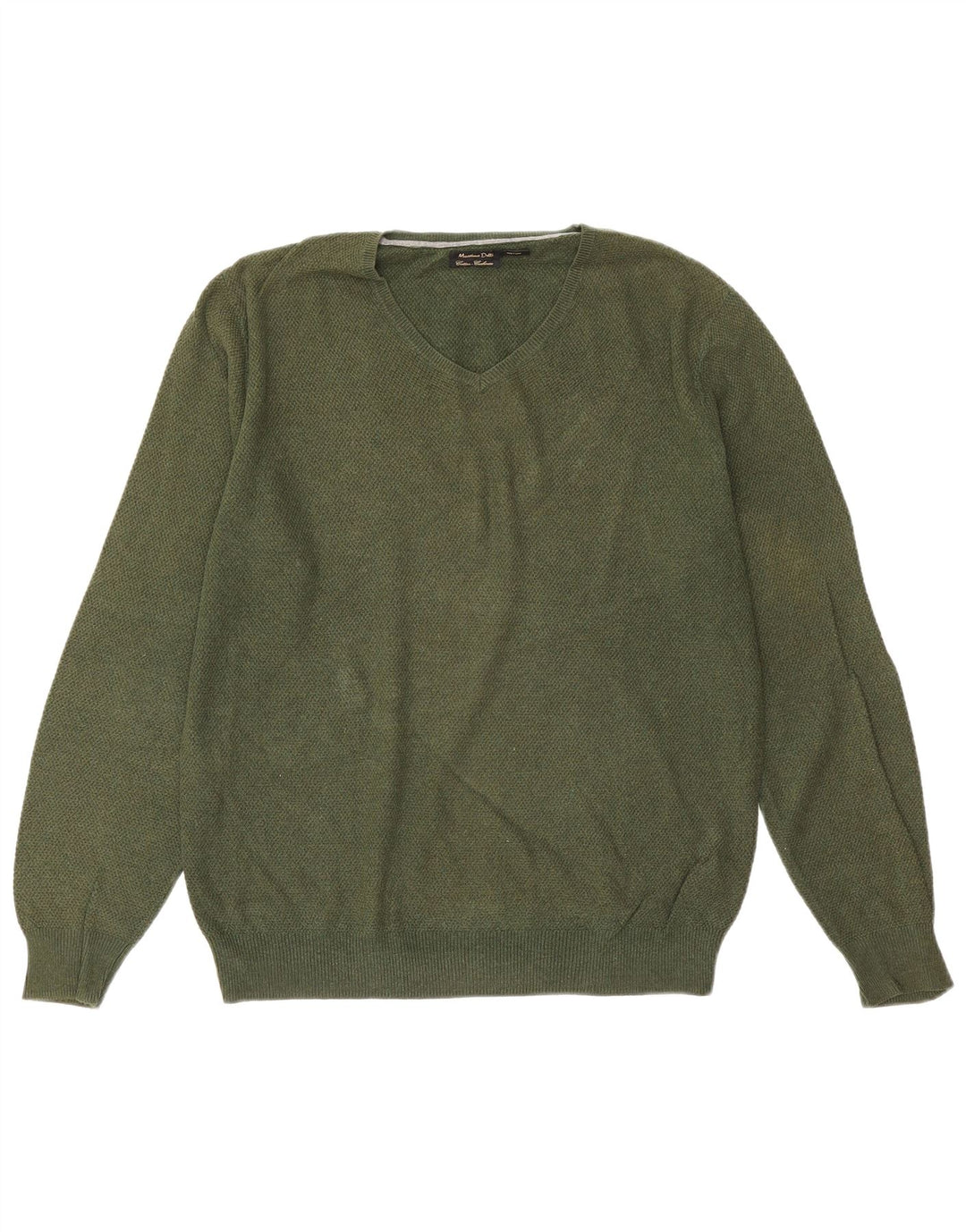 Massimo Dutti Mens V-Neck Jumper Sweater Large Green Cotton