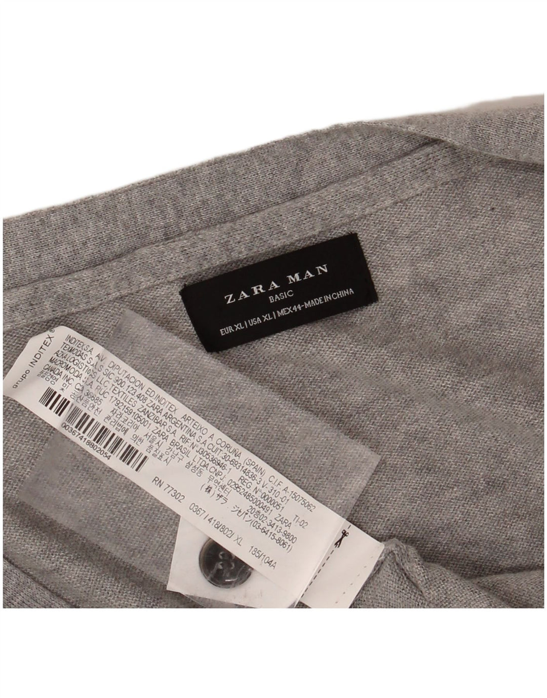 ZARA Mens Cardigan Sweater XL Grey Cotton