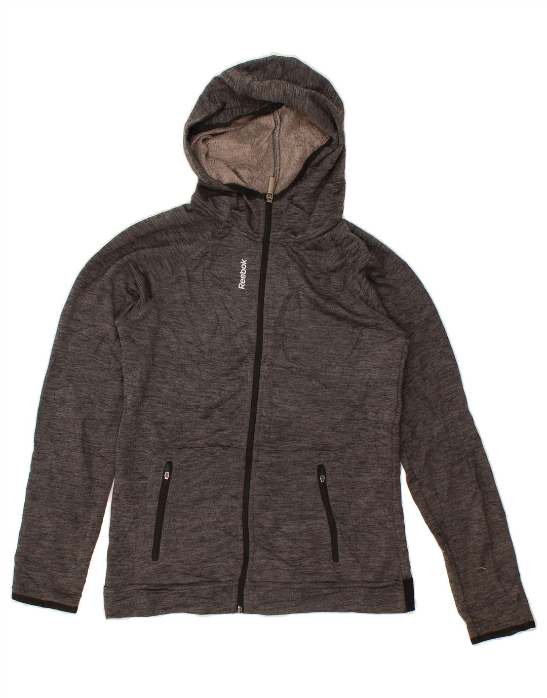 REEBOK Womens Zip Hoodie Sweater UK 10 Small Grey Polyester Vintage Reebok and Second-Hand Reebok from Messina Hembry 