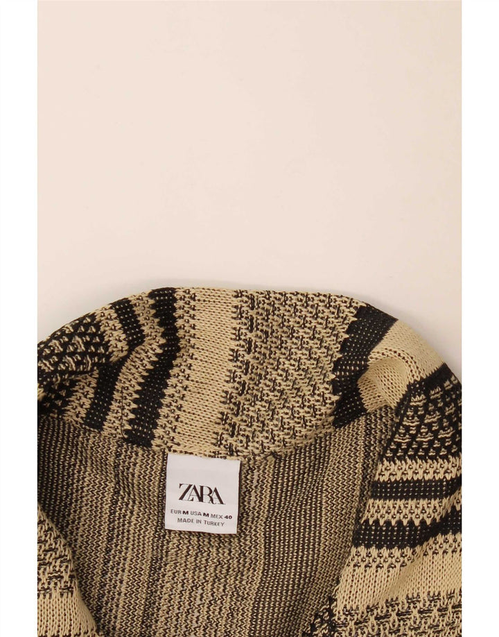Zara Mens Short Sleeve Shirt Medium Beige Striped