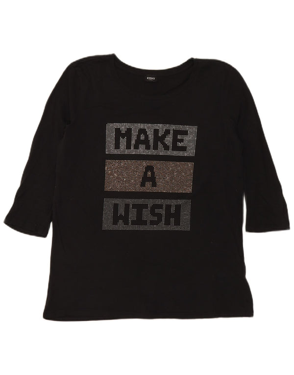 Marella EMME Graphic Top mânecă 3/4 pentru femei UK 12 Medium Black