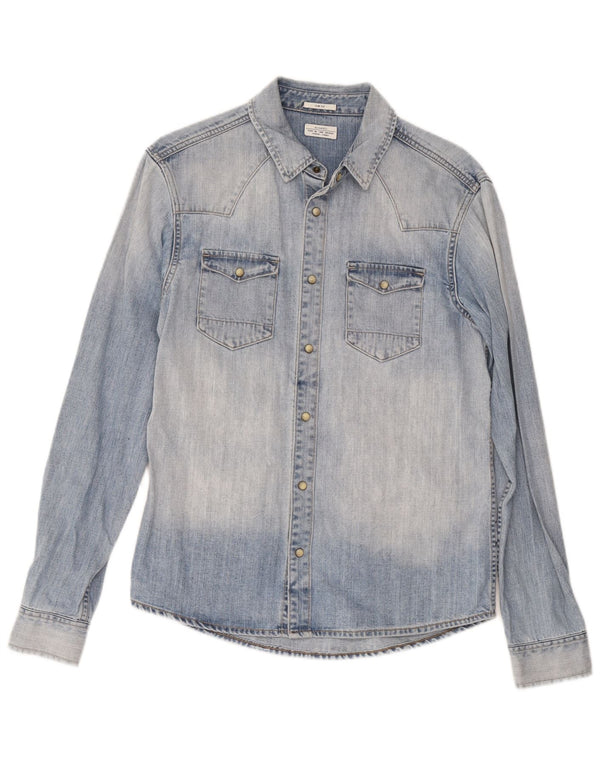 All Saints Hombre Camisa Vaquera Slim Fit Algodón Azul Medio