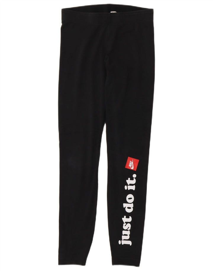 NIKE Womens Graphic Leggings UK 8 Small  Black Cotton