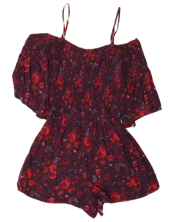 Hollister Γυναικείο Playsuit UK 12 Medium Burgundy Floral Viscose