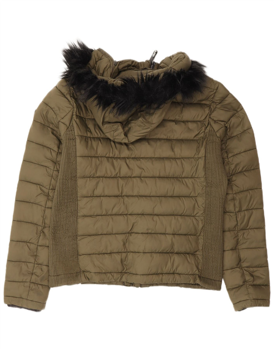 Superdry Womens Hooded Padded Jacket UK 14 Large Green Nylon