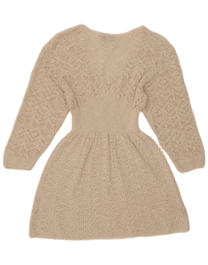 Zara Womens 3/4 Sleeve Jumper Dress UK 12 Medium White Polyester
