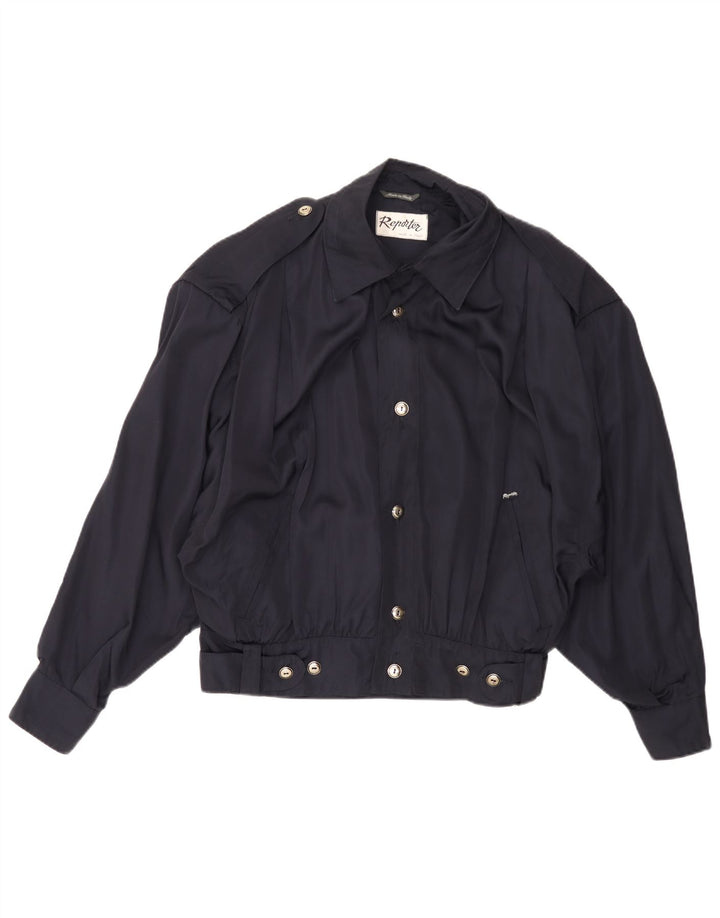 REPORTER Mens Military Bomber Jacket IT 48 Medium Navy Blue Cotton