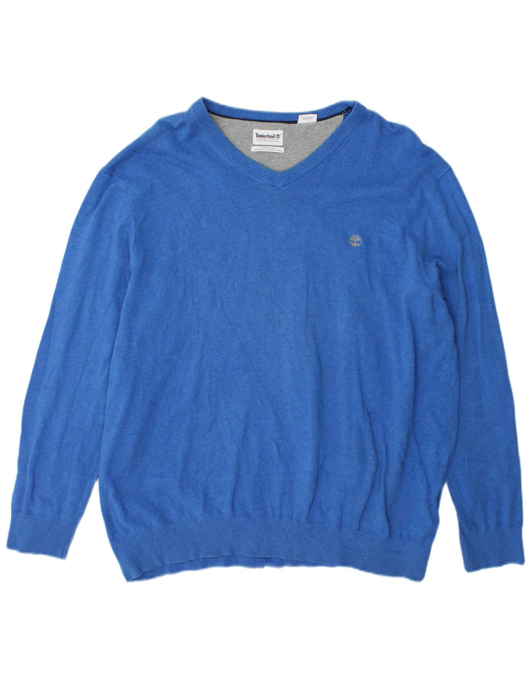 Timberland Mens V-Neck Jumper Sweater 2XL Blue Cotton