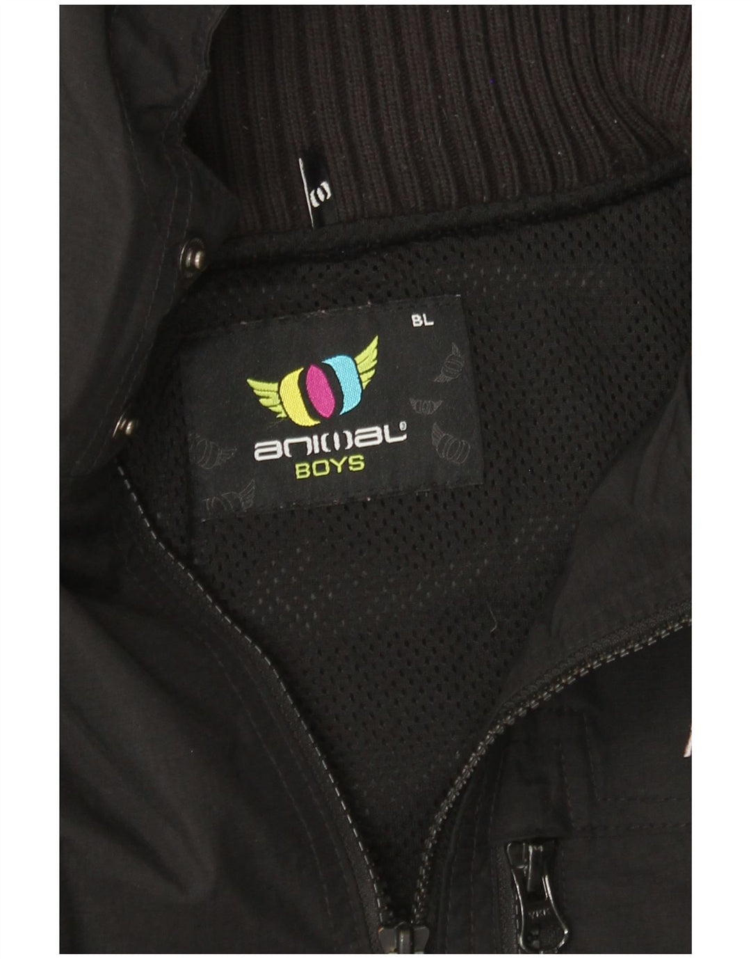 ANIMAL Boys Hooded Rain Jacket 13-14 Years Large Black Nylon