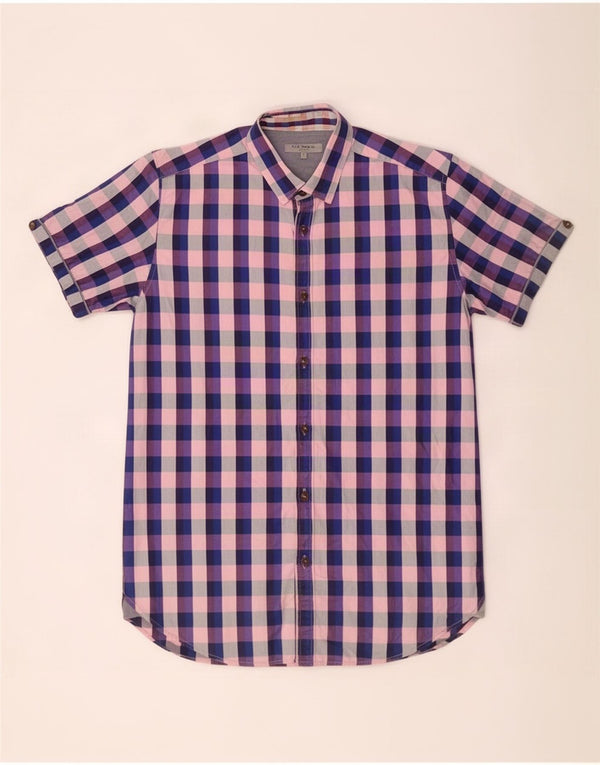Ted Baker Mens Short Sleeve Shirt Size 3 Medium Multicoloured Check Cotton