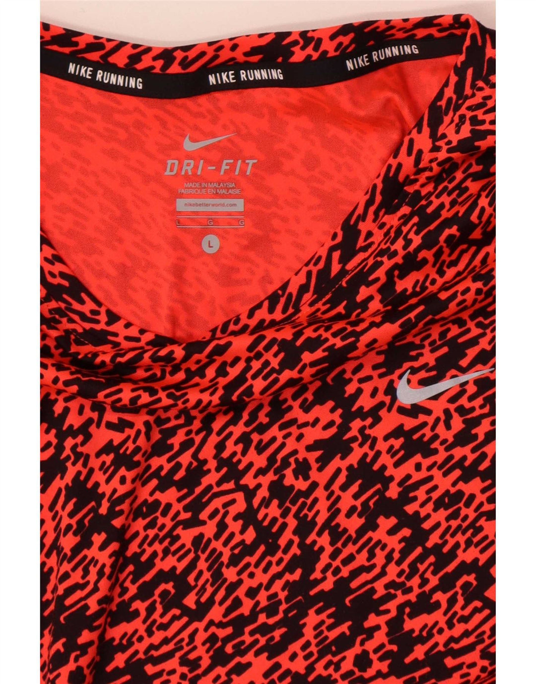 Nike Dame Dri Fit abstrakt mønster T-shirt top UK 16 Large Orange