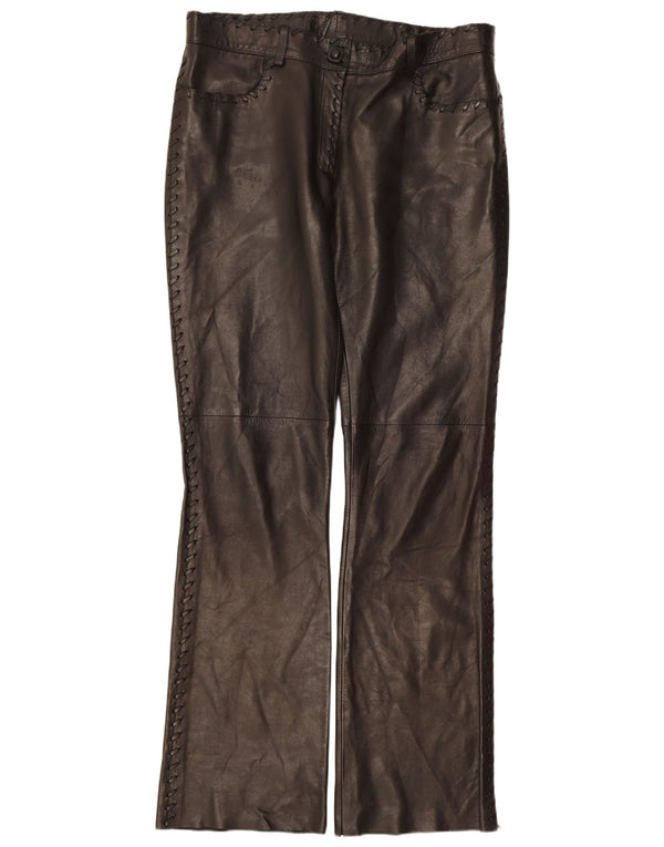 Винтажные женские кожаные повседневные брюки Bootcut IT 42 Medium W32 L32 Черные
