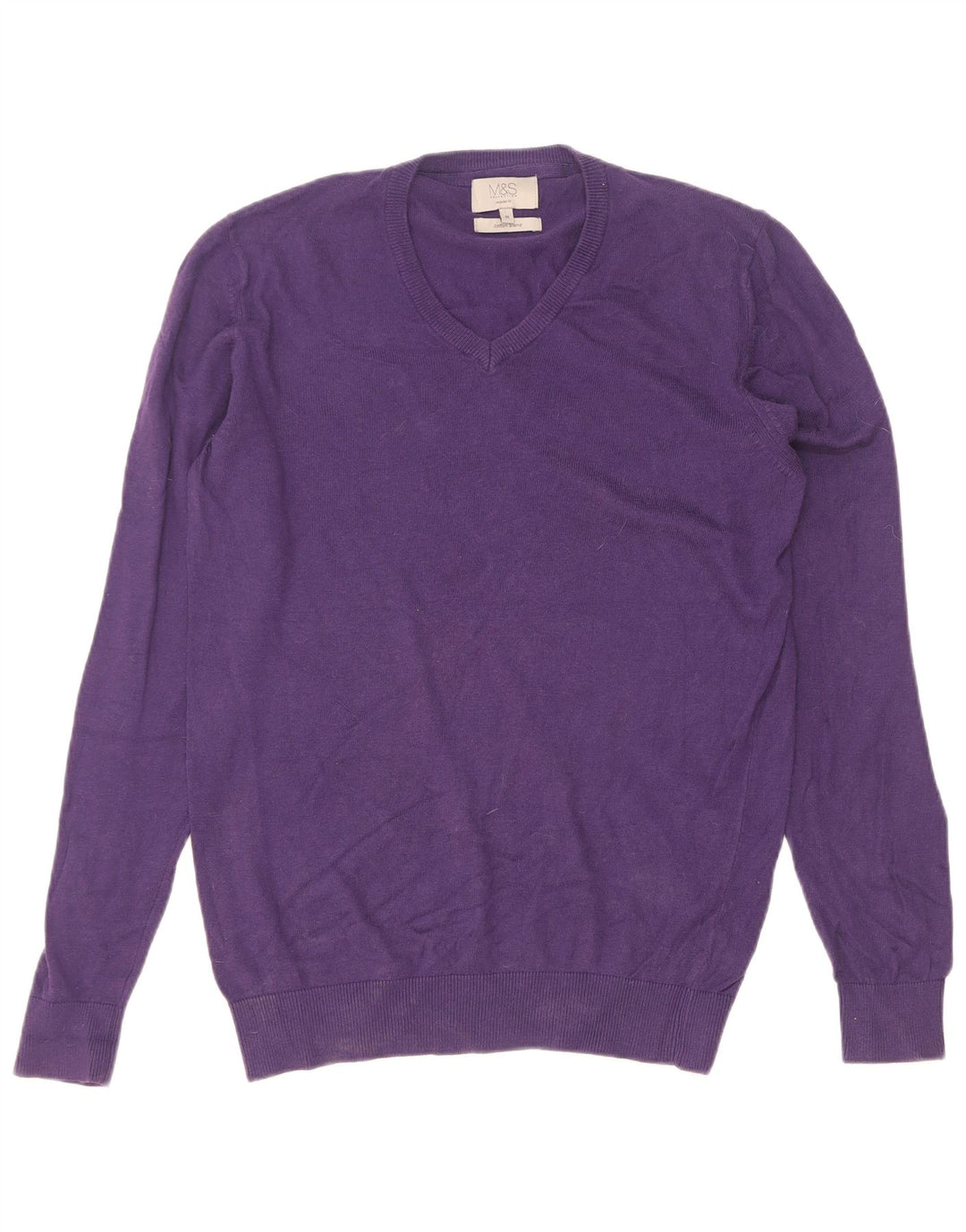 Marks & Spencer Mens Regular Fit V-Neck Jumper Sweater Medium Purple Cotton