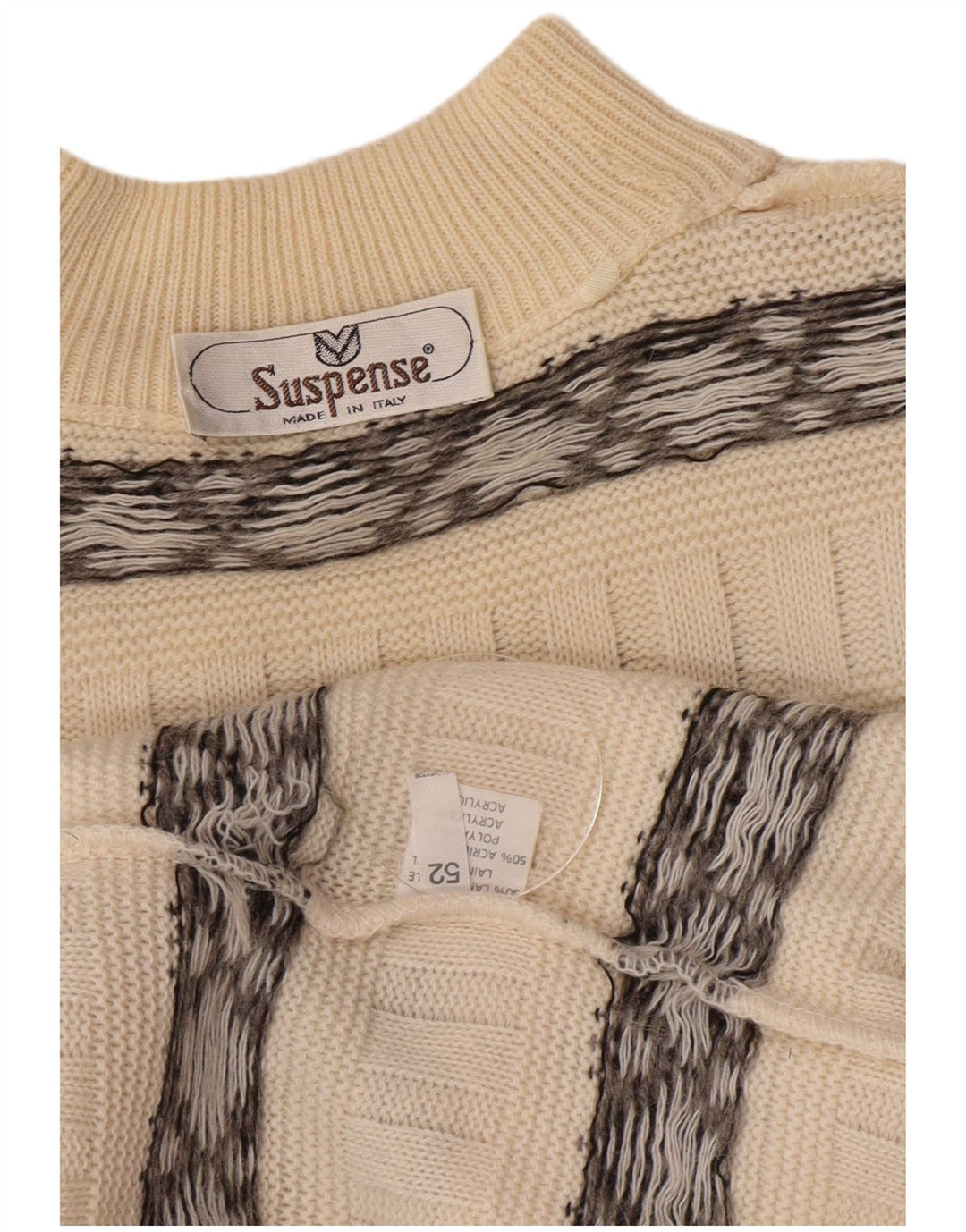 Suspense Herre Turtle Neck Jumper Sweater IT 52 Large Off White stribet uld