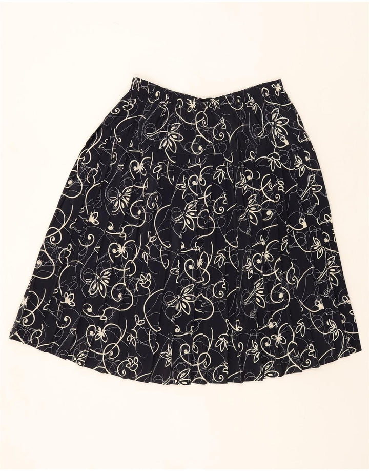 VINTAGE Womens Pleated Skirt W30 Medium Navy Blue Floral Vintage Vintage and Second-Hand Vintage from Messina Hembry 