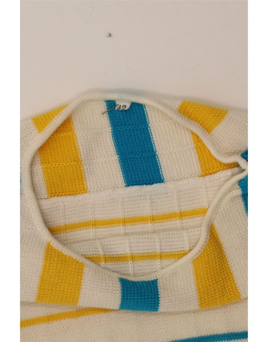 VINTAGE Womens Boat Neck Jumper Sweater IT 42 Medium White Striped Vintage Vintage and Second-Hand Vintage from Messina Hembry 
