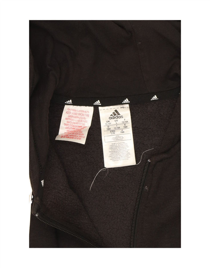 ADIDAS Boys Zip Hoodie Sweater 13-14 Years Black Polyester Vintage Adidas and Second-Hand Adidas from Messina Hembry 
