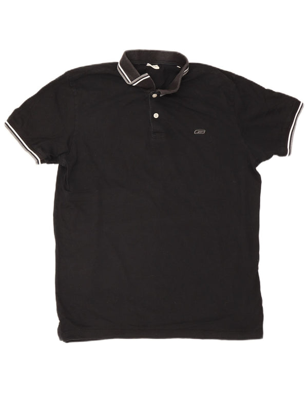 Jack & Jones Mens Polo Shirt 2XL Black Striped Cotton