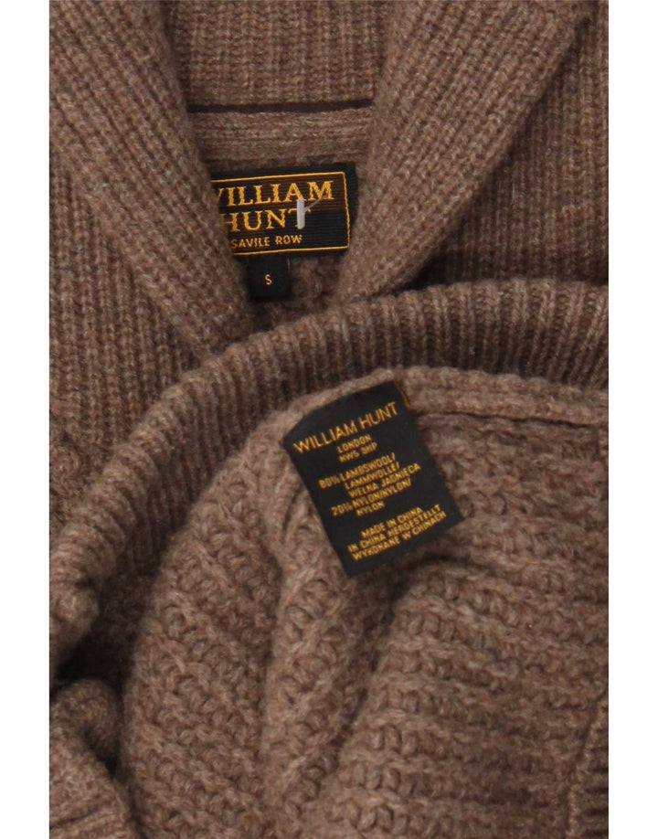William Hunt Mens Cardigan Sweater Small Brown Lambswool
