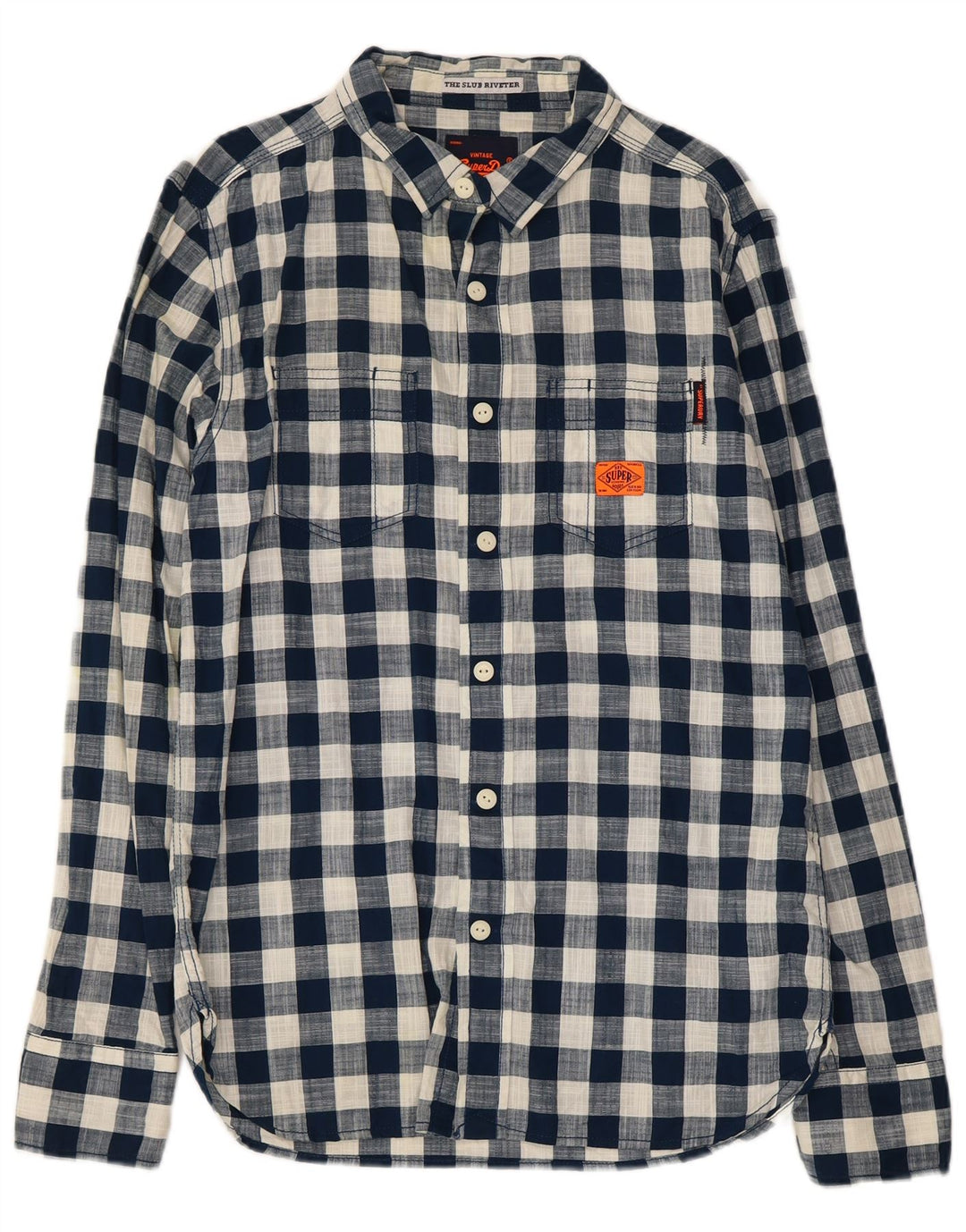 Camicia da uomo Superdry Large in cotone a quadretti blu navy