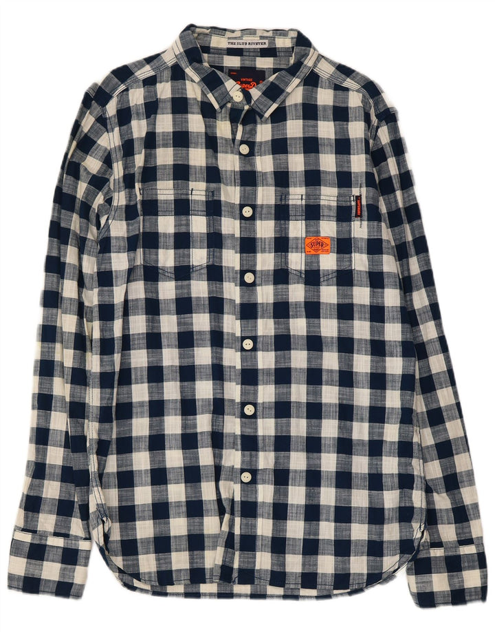Camicia da uomo Superdry Large in cotone a quadretti blu navy