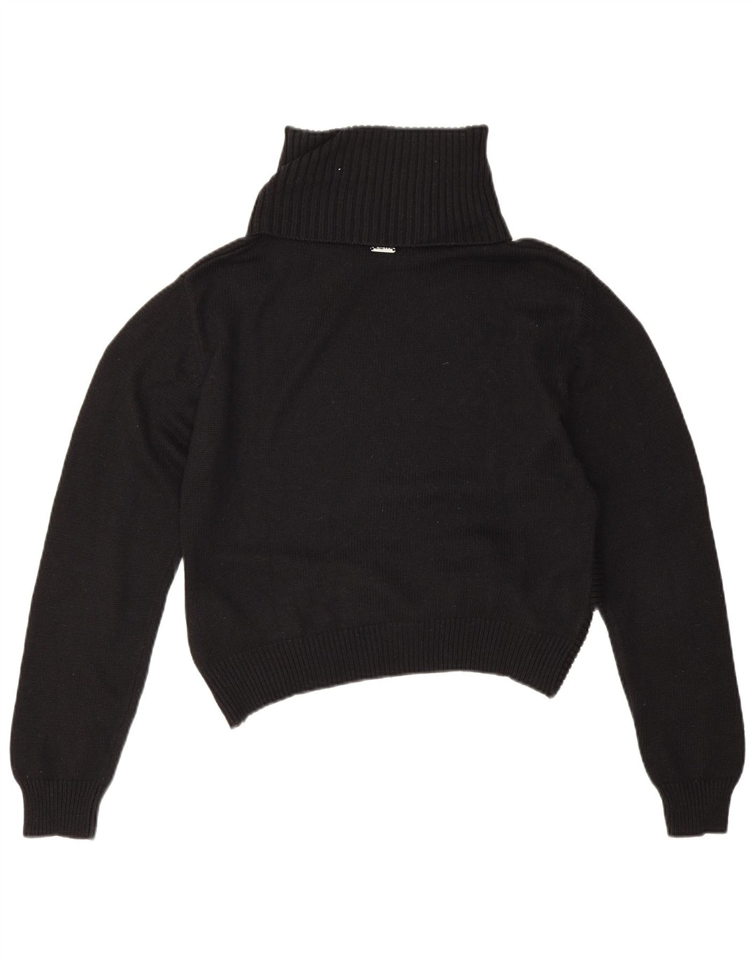 Guess Womens Crop Roll Neck Jumper Sweater UK 14 Medium Black Cotton