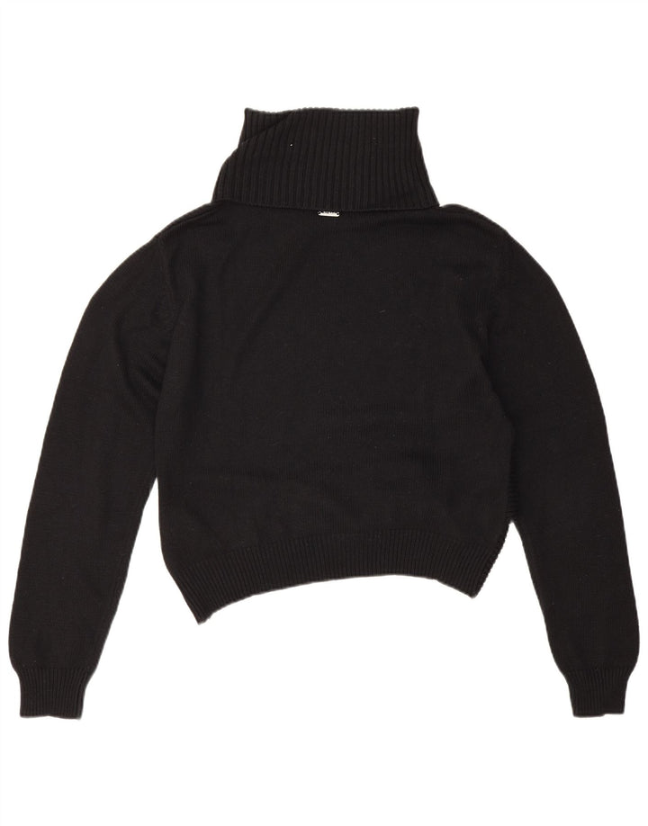 Guess Womens Crop Roll Neck Jumper Sweater UK 14 Medium Black Cotton