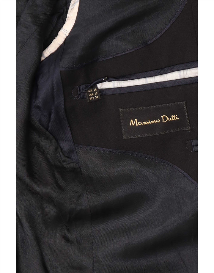 Massimo Dutti Mens 2 Button Blazer Jacket EU 48 Medium Black Wool