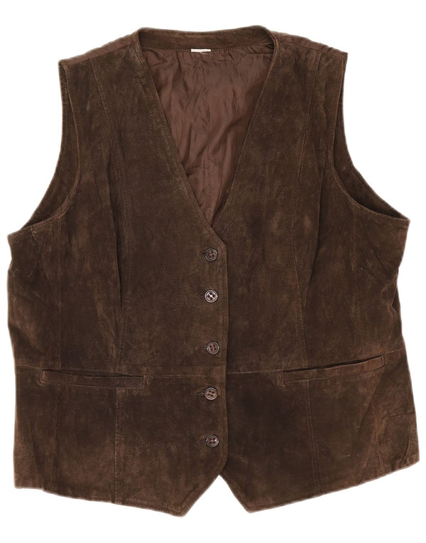 Vintage Womens Suede Waistcoat UK 18 XL Brown Leather